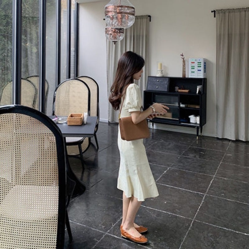 Đầm Ngắn Tay Dáng Đuôi Cá Thời Trang Pháp Xinh Xắn Dành Cho Nữ