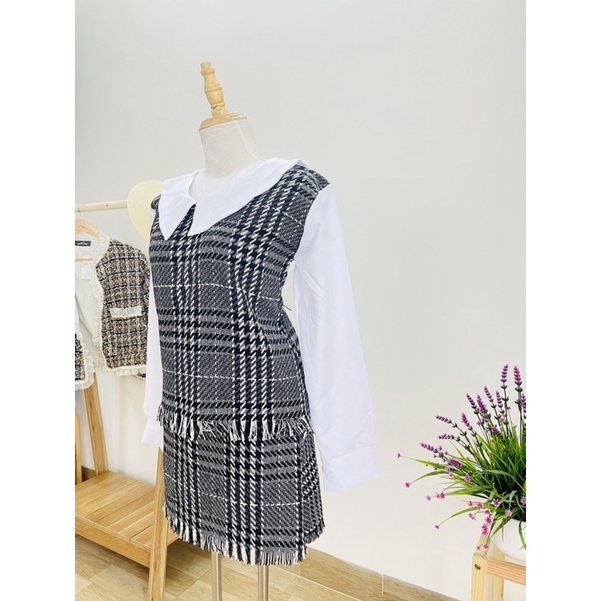 Set đồ thu đông dạ phối voan Áo + chân váy