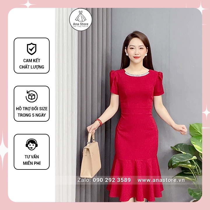 Đầm công sở thiết kế ANA STORE D365 tuyết mưa đỏ