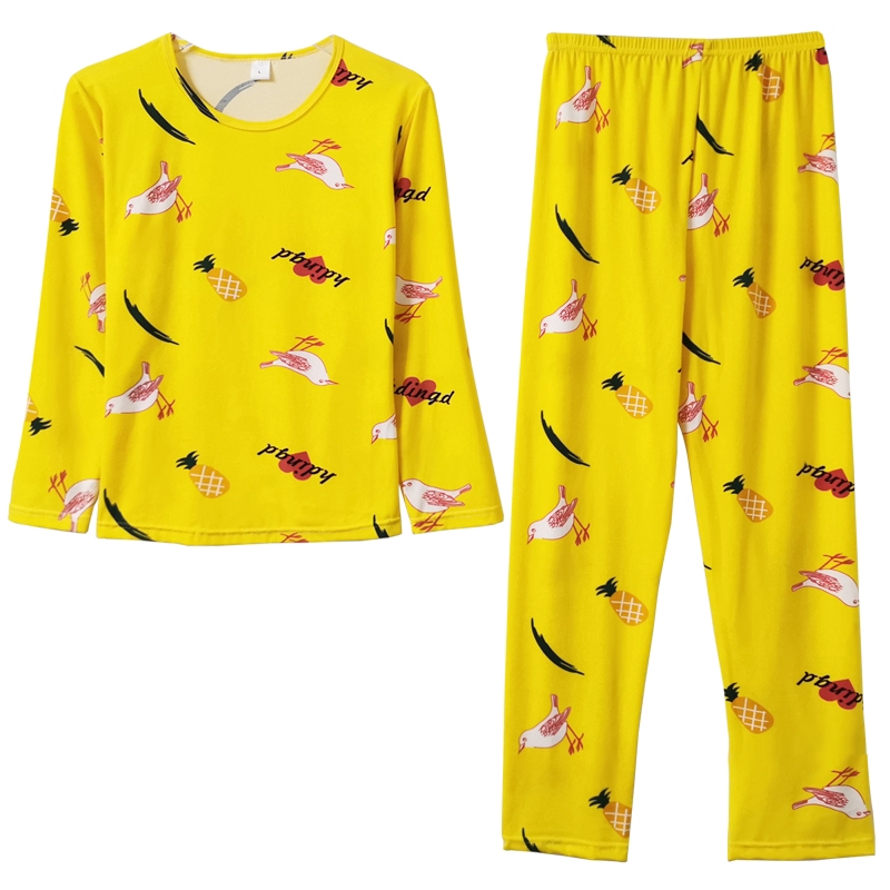 xiaohan korea Spring and Autumn loose nightwear round neck long sleeve sleepwear set cute print women baju tidur | BigBuy360 - bigbuy360.vn