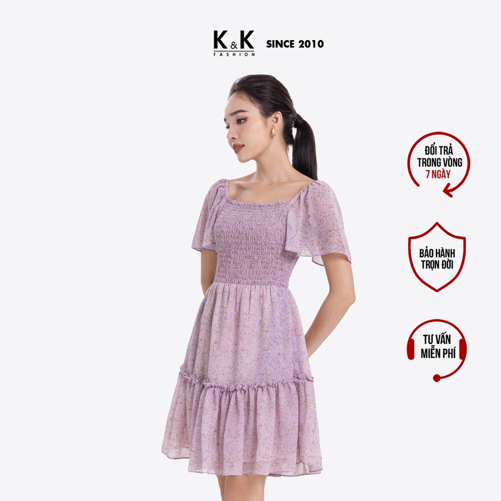 Đầm Xòe Hoa Cổ Vuông Tay Cánh Tiên K&K Fashion KK114-31 Chất Liệu Voan