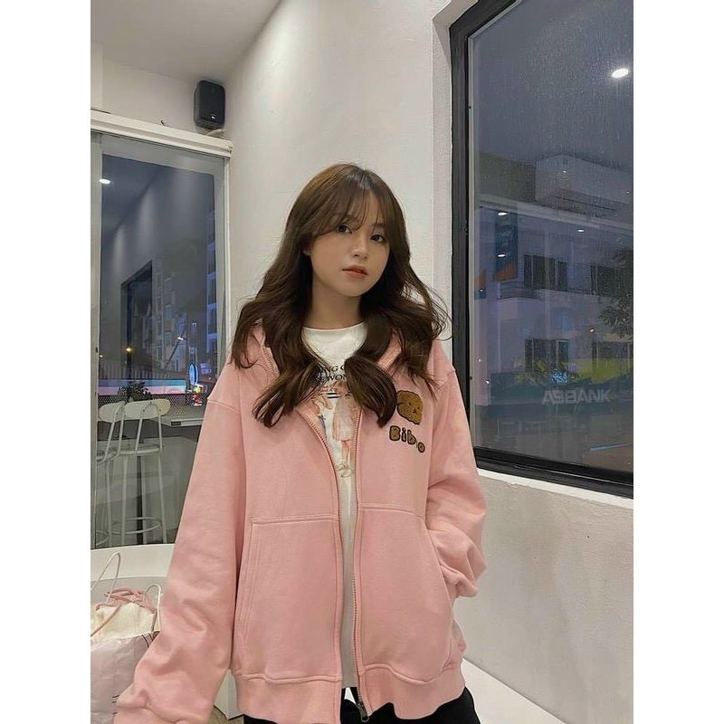 Áo Khoác Hoodie Nỉ Bông Gấu BIBOO Khoác Zip Form Rộng Unisex Nam Nữ Ulzzang | BigBuy360 - bigbuy360.vn