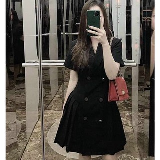 Váy vest đen xếp ly khuy vàng siêu hot