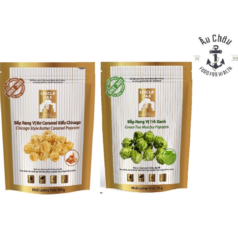 GÓI LỚN Bắp rang bơ Uncle Jax American Gourmet Popcorn vị caramel, trà xanh 180g kiểu Mỹ - ÂU CHÂU SHOP