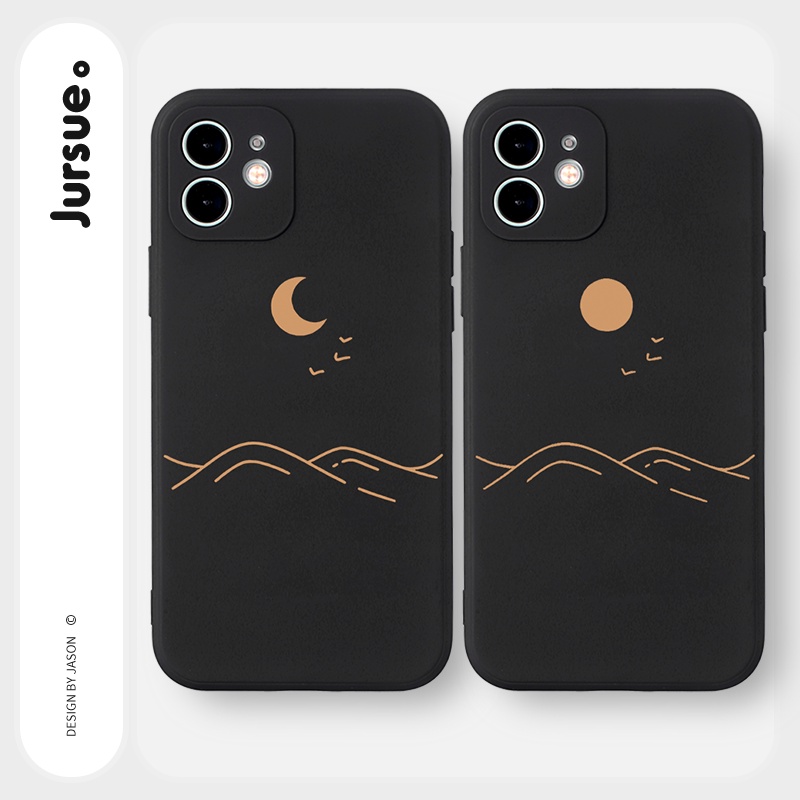 Ốp lưng JURSUE mềm hình cặp đôi dễ thương đẹp đen Cho iPhone 14 13 12 11 Pro Max SE 2020 X XR XS 8 7 ip 6S 6 Plus Y2160