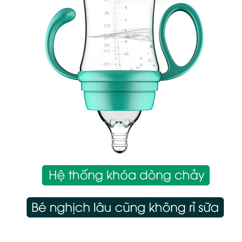 [TẶNG ỐNG HÚT CHỐNG SẶC] Bình sữa cho em bé chống sặc đầy bụng HUPA bình sữa cổ rộng có tay cầm nhựa núm mềm trẻ sơ sinh