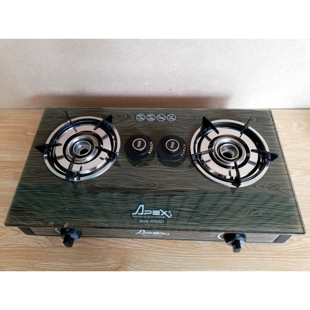 Bếp gas Apex APB3551mới+Tặng dây gas-Chất liệu mặt bếp:Kính cường lực bóng đẹp dễ vệ sinh