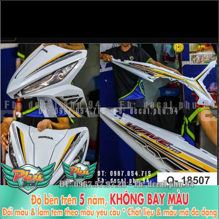 Tem rời wave RSX FI xe trắng phối vàng đen B -1