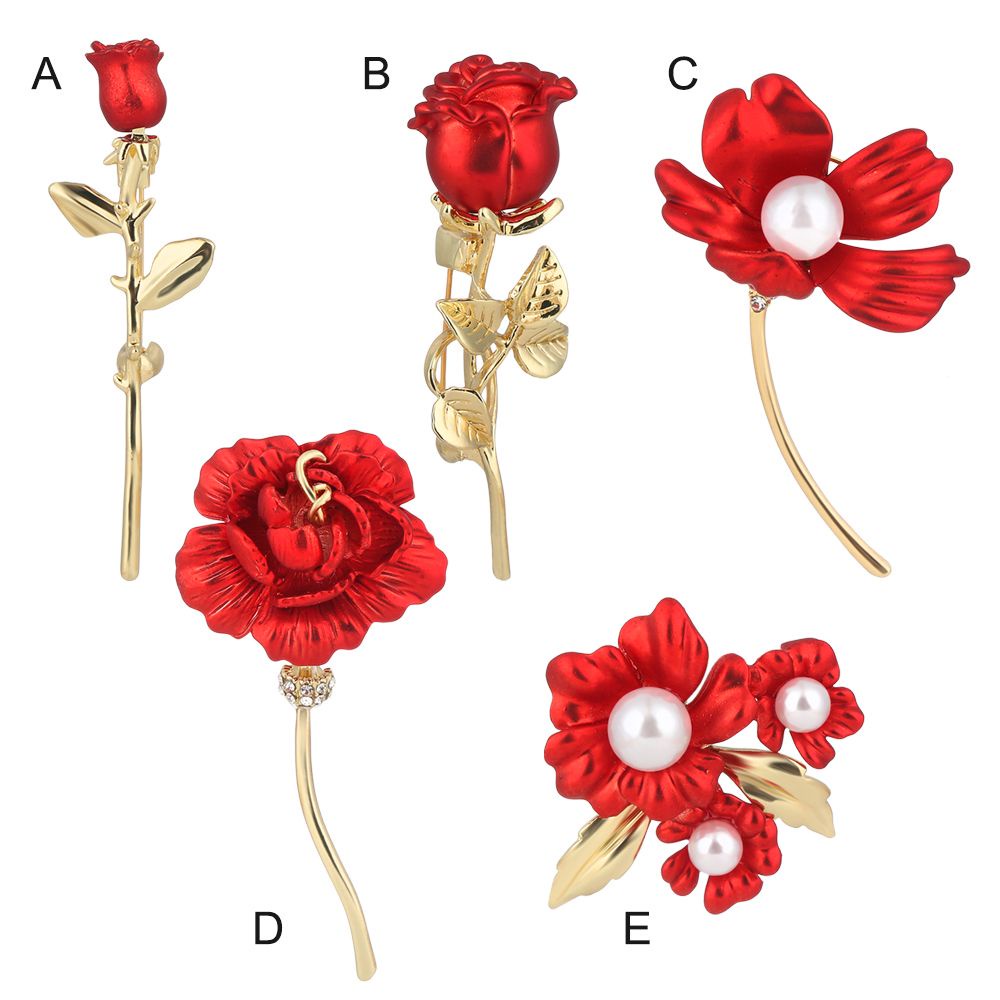 Ghim băng cài áo hoa hồng đỏ đính ngọc trai giả sành điệu tinh xảo làm phụ kiện trang phục