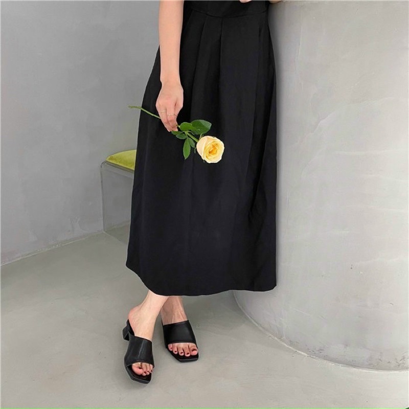Dép Cao Gót Guốc Nữ Mũi Vuông Gót Vuông 4cm Chất Da Mềm Vnxk(kèm clip quay)