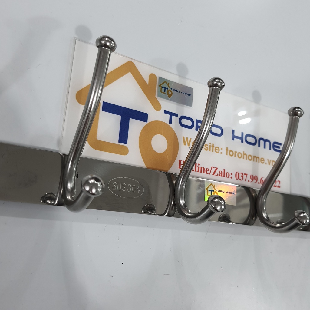 Móc áo inox 304 MA-13 móc treo quần áo đầu bi, kiểu cụm đôi Toro Home, Cam kết chất liệu inox Chuẩn 304