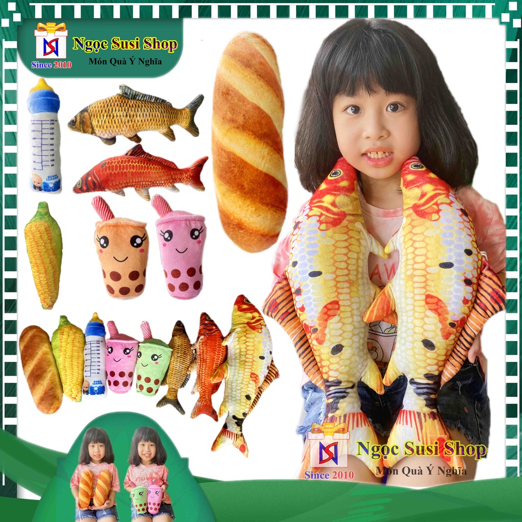 GẤU BÔNG GỐI ÔM BÌNH SỮA ,TRÀ SỮA , BÁNH MÌ , CÁ CHÉP 3D SIZE NHÍ SIÊU MỊN - THÚ BÔNG CHO BÉ