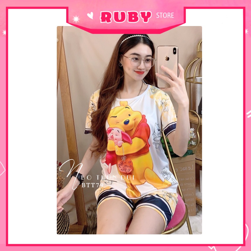Set bộ hoạt hình Free Size Dưới 47KG ❤ Thun đùi mặc nhà chất đẹp mềm mịn mát ❤ Rubystorevn BTT79