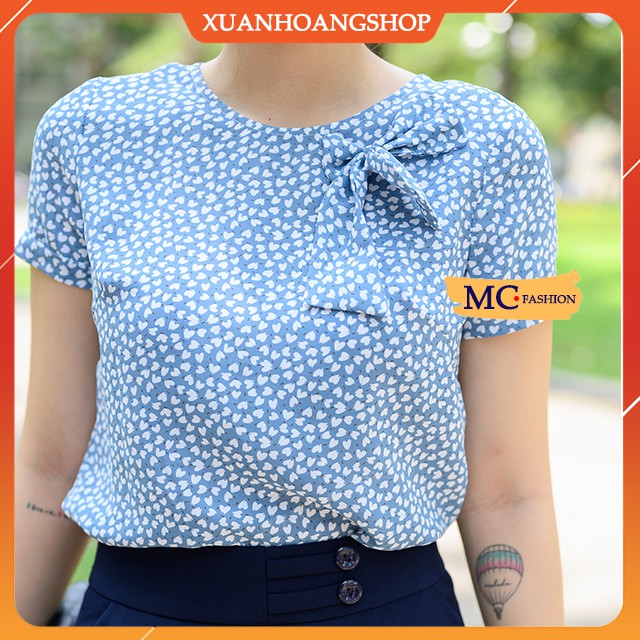 Áo Sơ Mi Nữ Công Sở Mc Fashion, Đẹp, Họa Tiết Trái Tim,Tay Ngắn Cộc, Màu ( Hồng, Xanh ) Xuân Hoàng Shop TA979