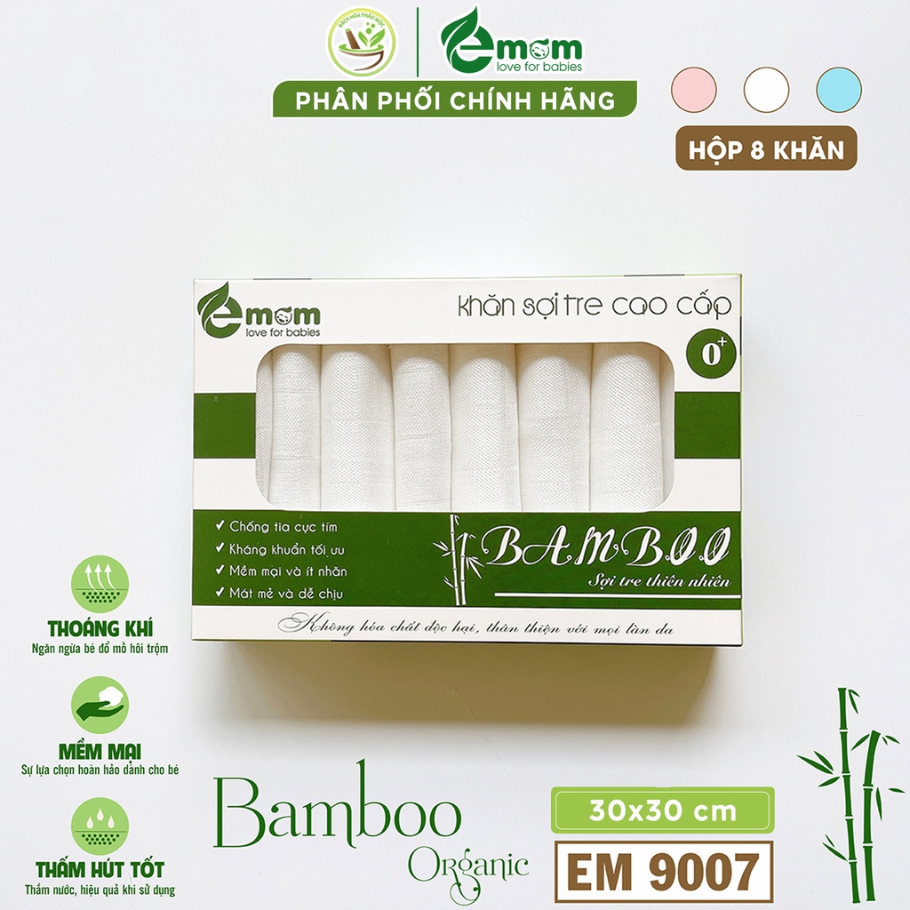 Set 8 Khăn Sữa Sợi Tre Cao Cấp Emom 30x30cm Mềm Mại Đa Năng Cho Bé