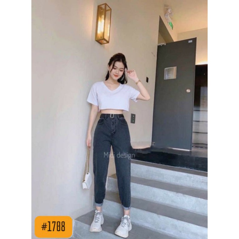 Quần baggy jean đen trơn nữ