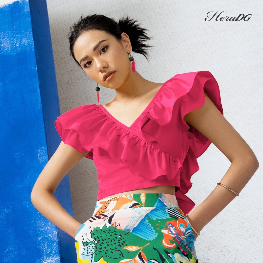 Áo Croptop Nữ HeraDG Thiết Kế Cổ Bèo Cách Điệu, Chất Liệu Vải Thô Poplin Cao Cấp, Thoáng Mát SAKBB2068 | BigBuy360 - bigbuy360.vn