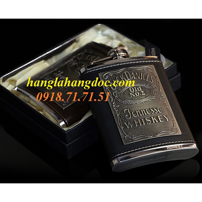 Bình đựng rượu inox bỏ túi Honest 8oz , bọc da Jack