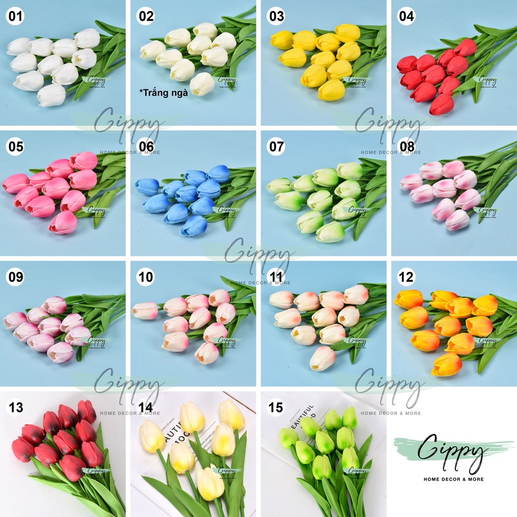 Hoa tulip, hoa nhân tạo trang trí chụp ảnh (nhiều màu) - phụ kiện trang trí - Gippy Decor