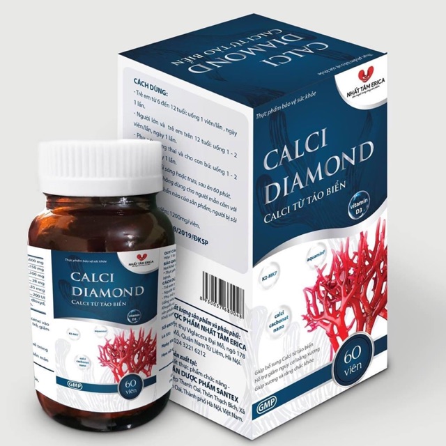✅{CHÍNH HÃNG} Calci Diamond - canxi nano K2 D3 MK7 aquamin F tảo biển đỏ - canxi cho bà bầu, phòng ngừa loãng xương
