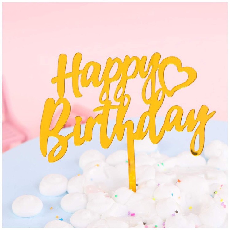 Trang Trí Bánh Sinh Nhật Bánh Kem - Combo 10 Chiếc Meka HPBD Tim chữ, Tròn Sóng