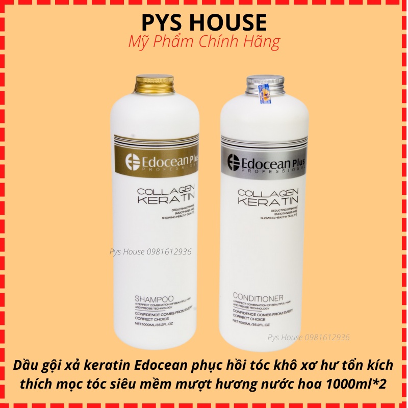 Cặp Dầu Gội Xả Keratin EDOCEAN Kích Mọc Tóc, Phục Hồi Tóc Khô Xơ, Hư Tổn,  Siêu Mềm Mượt, Hương Nước Hoa 1000ml