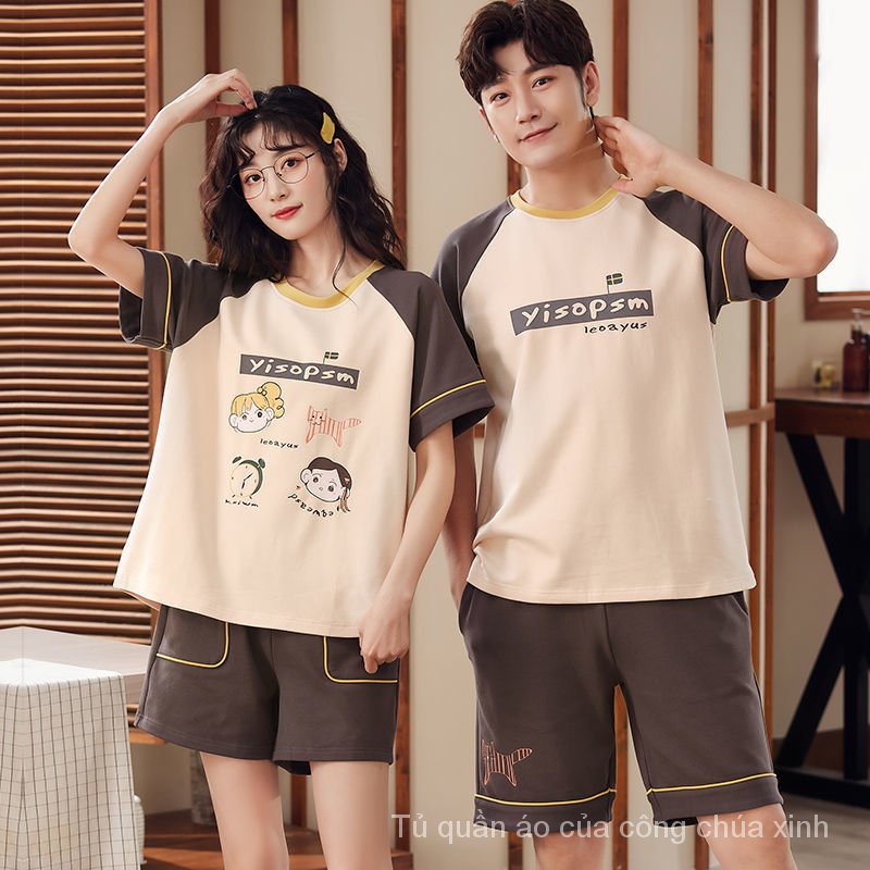 Bộ Đồ Ngủ 100% Cotton Tay Ngắn Dáng Rộng Thời Trang Mùa Hè Cho Cặp Đôi