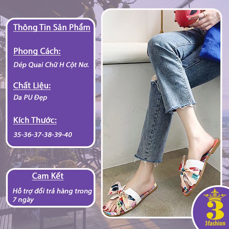 Dép Nữ Quai Ngang Chữ H Thắt Nơ Lụa Thời Trang Sành Điệu Da PU Cao Cấp Mềm Nhẹ - 3216