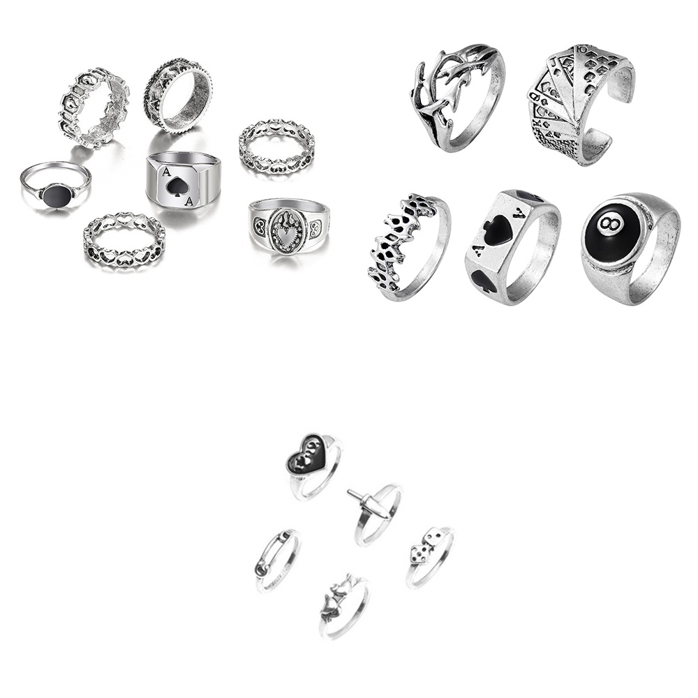 iF YOU Set nhẫn bạc kim loại bươm bướm trái tim thời trang Punk