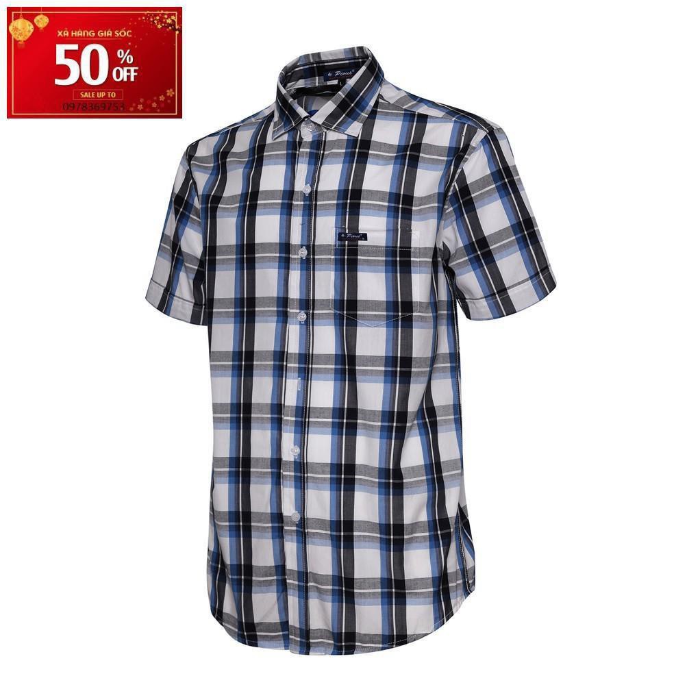 Áo Sơ Mi Nam Caro Cao Cấp Ngắn Tay Pious SM34 (Trắng đen, Nâu, Xám đỏ)