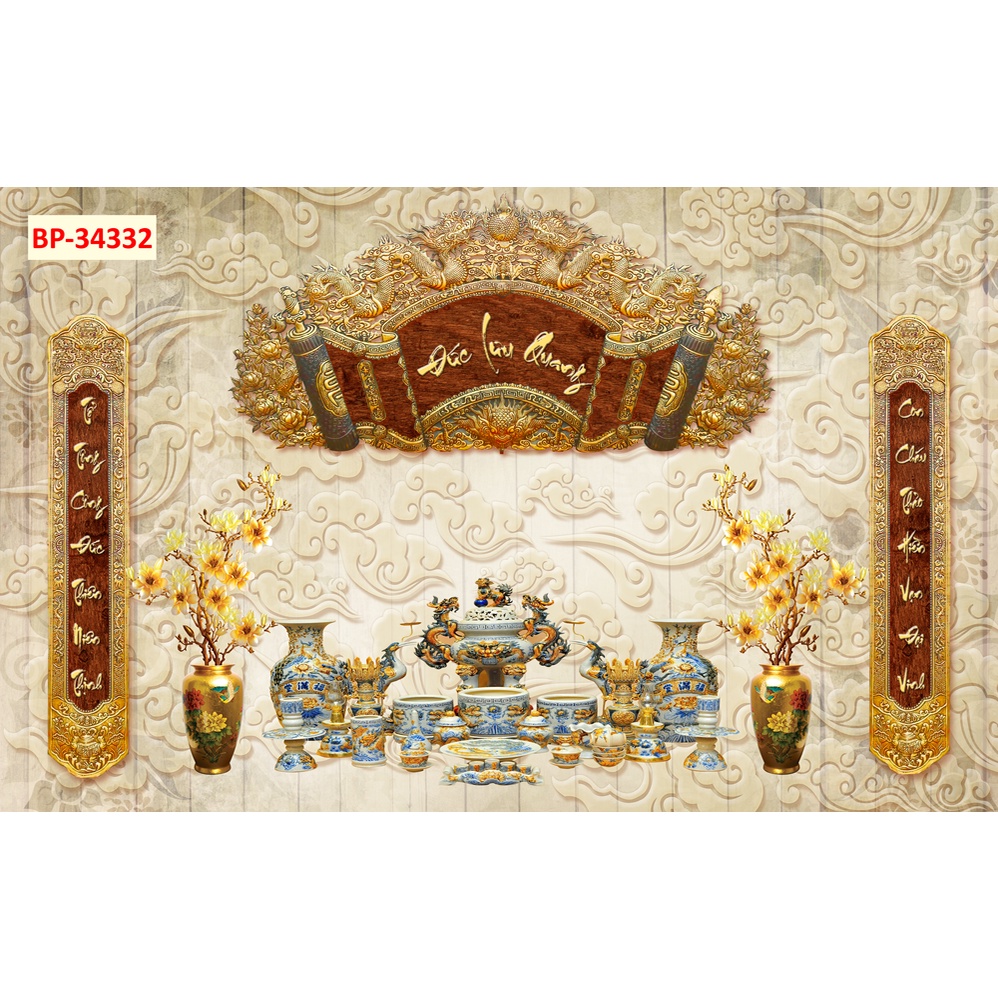 Tranh 3d dán tường phòng thờ, bàn thờ tặng keo và dụng cụ dán