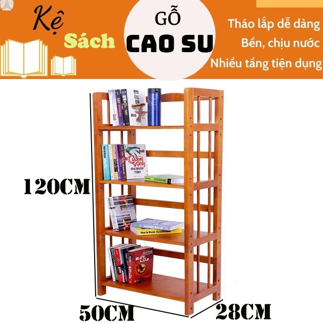 Kệ sách 4 tầng rộng 50cm bằng gỗ, kệ gỗ để sách vở, hồ sơ tài liệu 4 tầng tiện dụng, kệ gỗ tháo lắp (Vàng cánh gián)