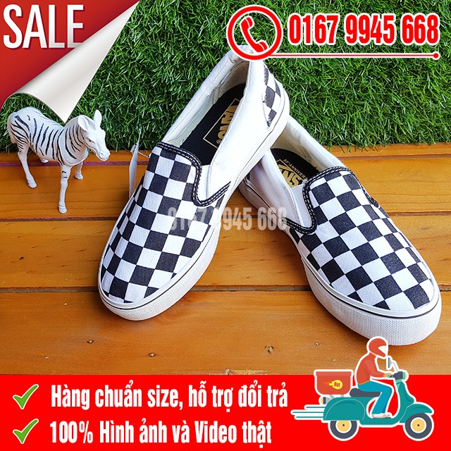 [SALE SỐC] Giày Thể Thao Lười Slip On Caro Đen Trắng