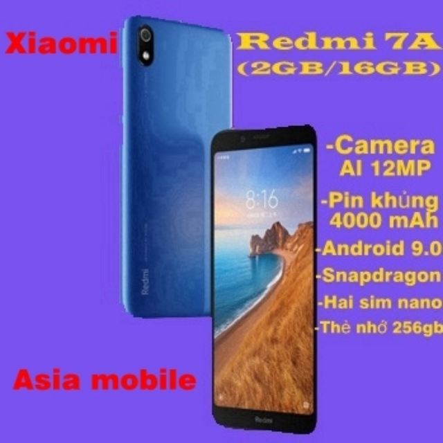 (Bán lẻ= Giá sỉ) Điện thọai Xiaomi Redmi 7A  (2GB/16GB) mới 100% có tiếng Việt.