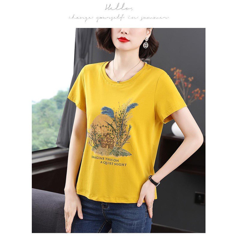 Áo Thun Tay Ngắn Cổ Tròn Plus Size Dành Cho Phụ Nữ Trung Niên