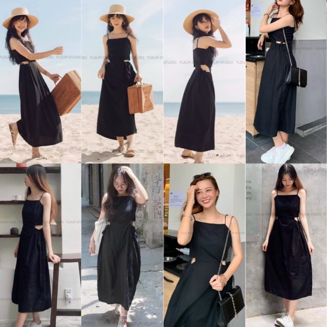 Đầm Đen LENIES DRESS đầm hai dây thiết kế khoét eo form suông dài chất vải linen thun