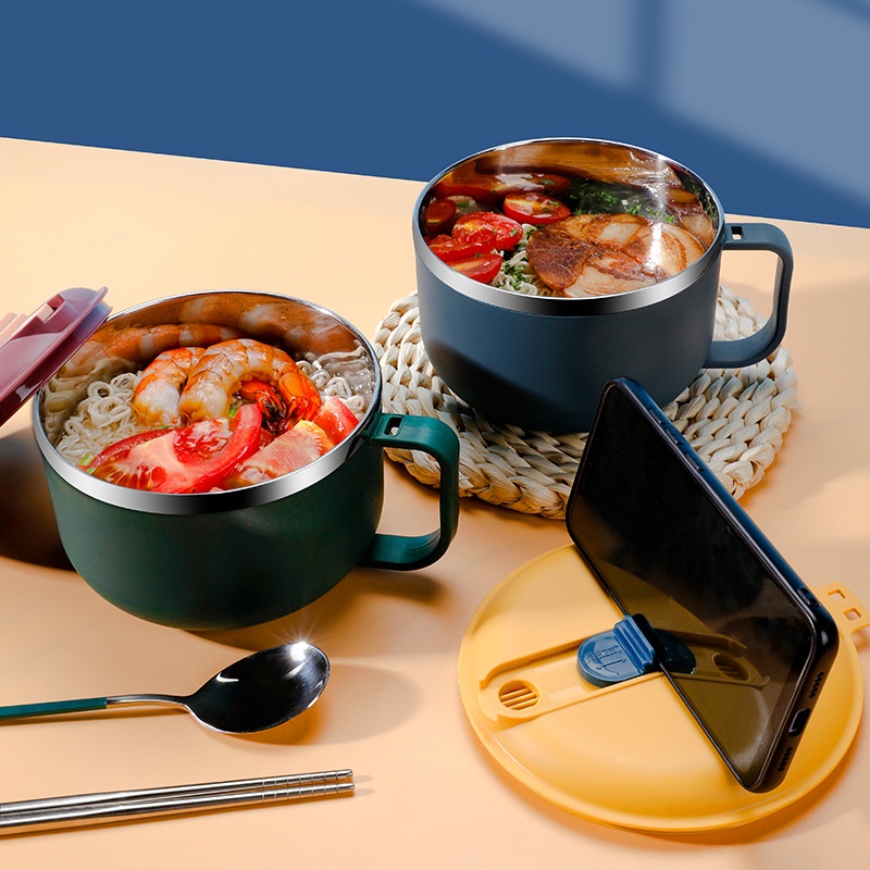 Bát ăn mỳ tô ủ cháo có nắp dã ngoại tiện lợi IN96