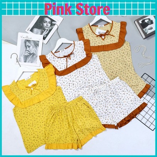 Đồ Bộ Nữ Dễ Thương Mặc Nhà Mùa Hè Chất Đũi Mát Hoa Nhí PINK STORE 221