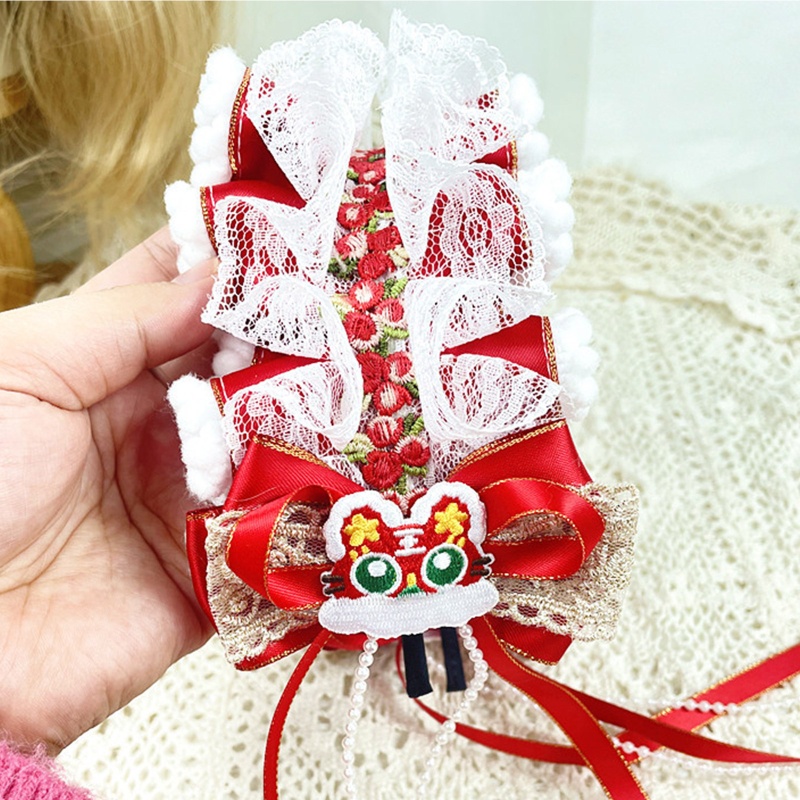 Kẹp Tóc Nơ Phối Ren Màu Đỏ Phong Cách Lolita