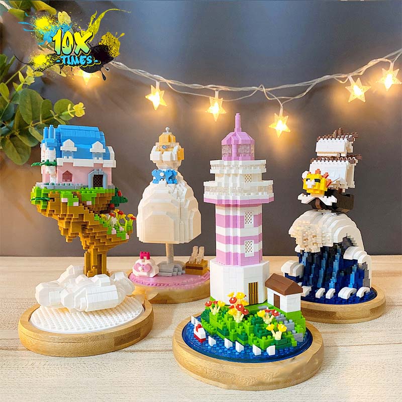 ( lồng kính, đèn led ) lego 3D thuyền sunny one piece cung điện cổ tích, quà tặng bạn gái bạn trai, sinh nhật