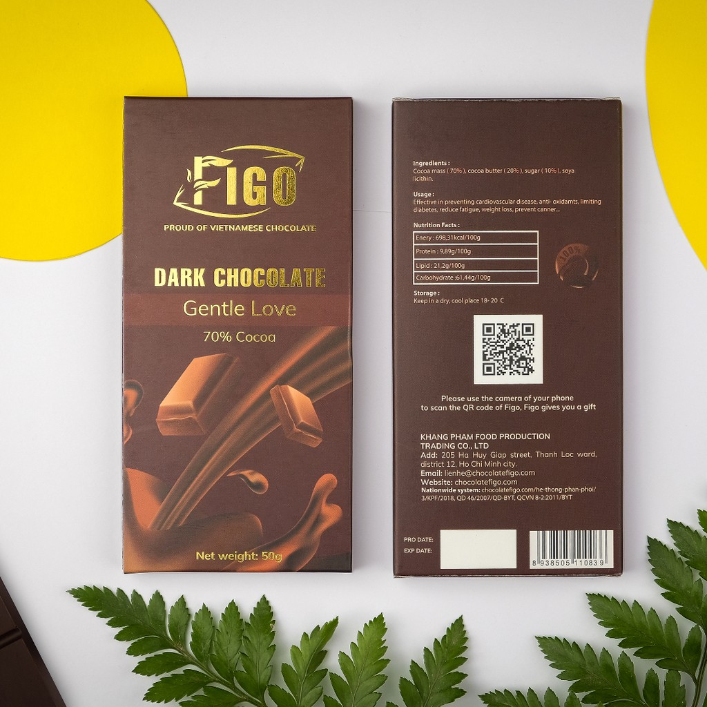 [CHÍNH HÃNG] Socola đen 70% cacao 50gram ăn vặt giảm cân Figo - Socola thương hiệu việt nam