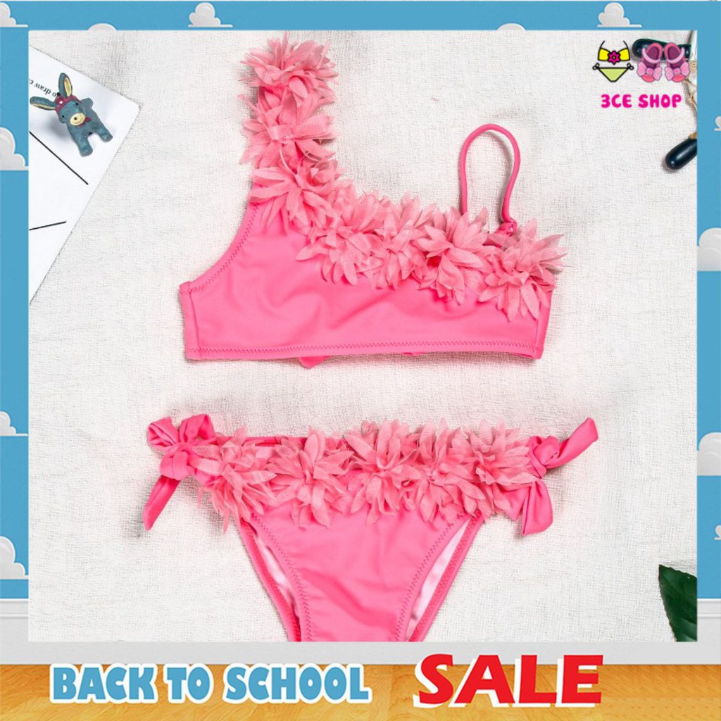 [3CE SHOP] Bộ bikini 2 mảnh bé gái hồng neon mềm mại, co giãn