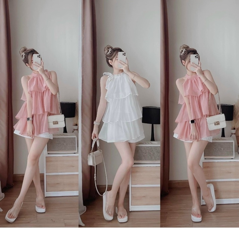 Sét áo voan tơ cổ yếm mix quần siêu xinh