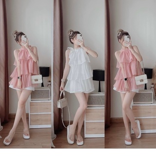 Sét áo voan tơ cổ yếm mix quần siêu xinh