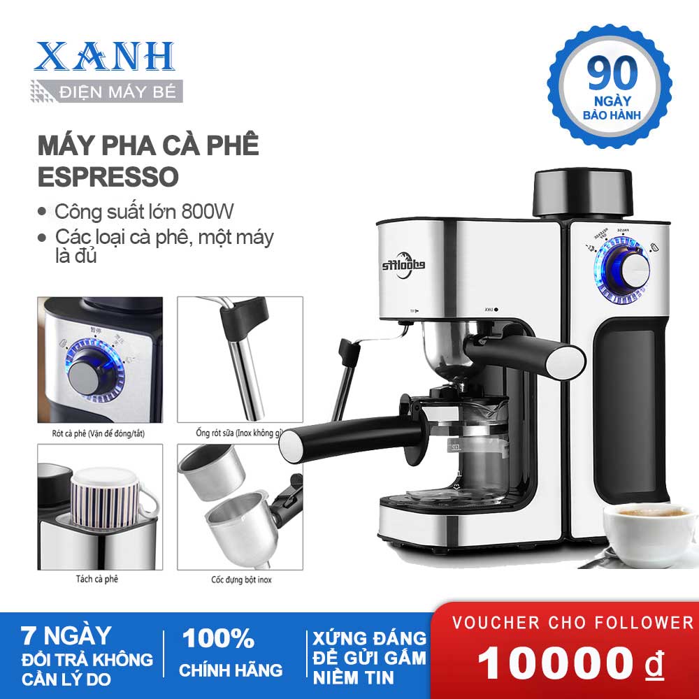 Máy pha cà phê Espresso chuẩn áp suất chế độ - áp lực cao làm cà phê nồng đậm máy pha chế cà phê inox không gỉ H102W