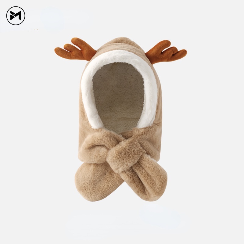 Nón Tích Hợp Khăn Choàng Cổ Bằng Lông Cừu Họa Tiết Hoạt Hình Phong Cách Hàn Quốc Dành Cho Bé 2-8 Tuổi