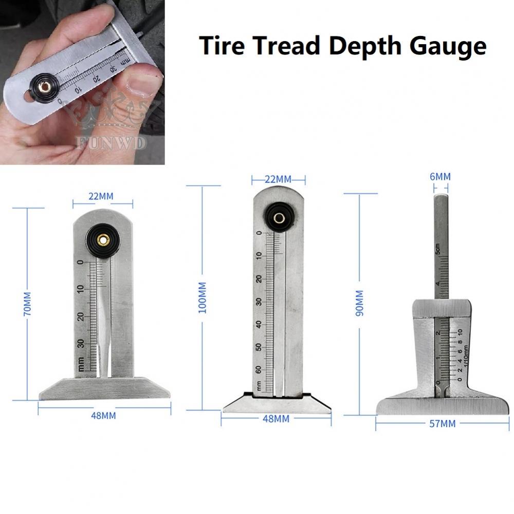 【FUNWD】Stainless Steel Car Tyre Tire Tread Depth Gauge Meter Ruler Caliper Measure-Tool