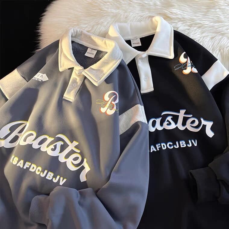 Áo Sweater dáng rộng nam nữ phong cách unisex dễ phối đồ 2 màu đen trắng