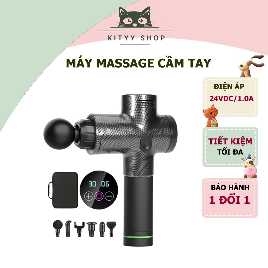 Máy massage cầm tay cao cấp 6 đầu 30 chế độ dãn căng cơ súng mát xa toàn thân