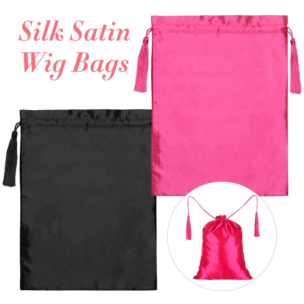 Túi Đựng Tóc Giả Bằng Lụa Satin Màu Sắc Đỏ Hồng Có Dây Rút